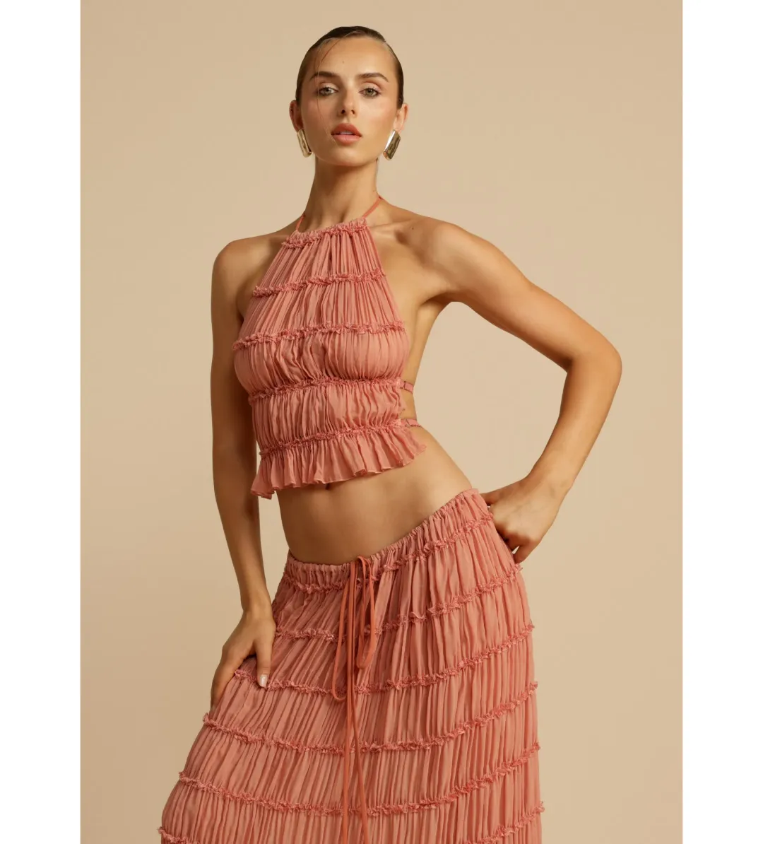 Arcina Ori Juliette Halter and Skirt Set in Peach Size 8 for rent on The Volte - main image