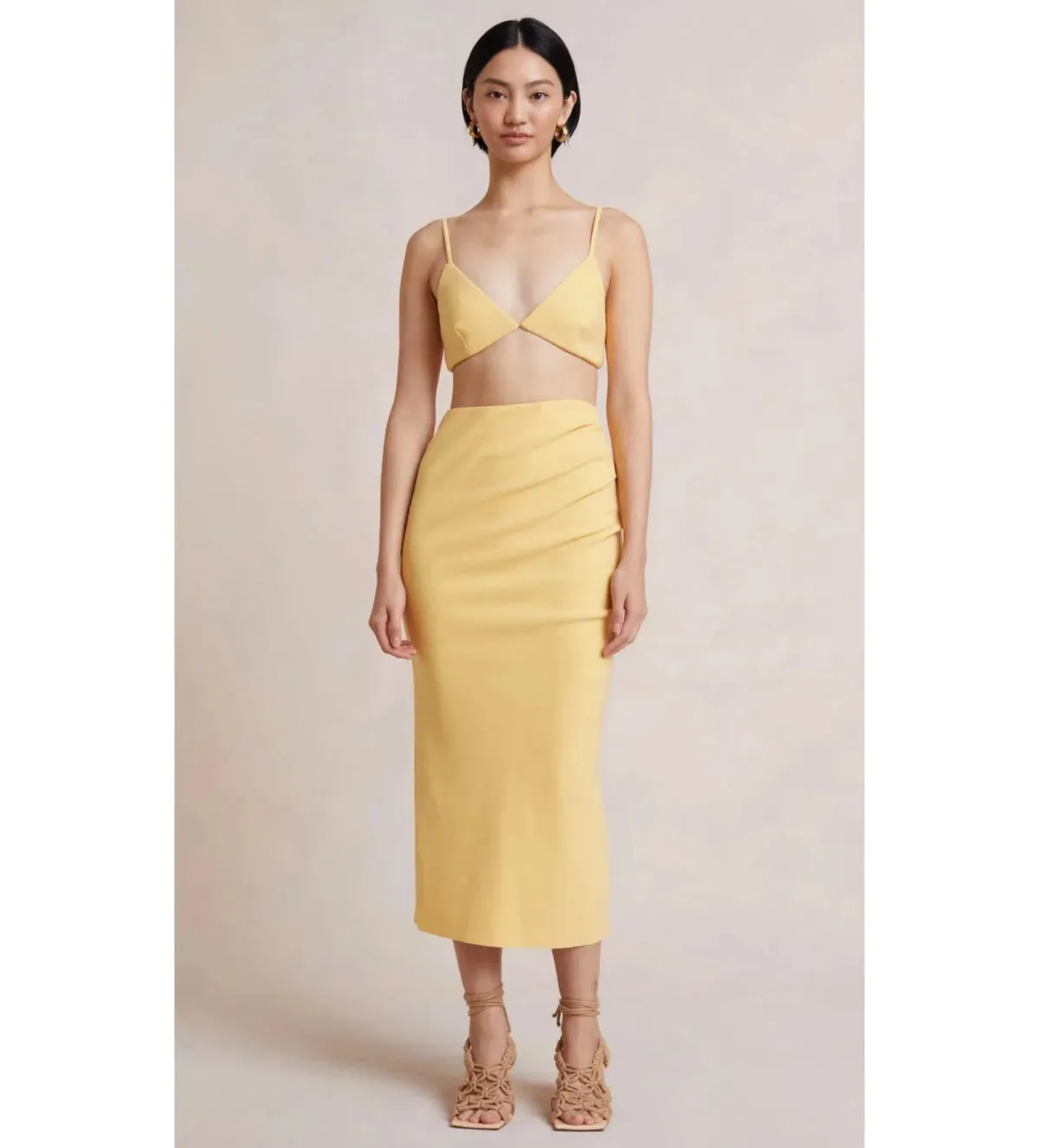 Bec and Bridge Noa Bralette and  Midi Skirt Set Yellow Size 10 for rent on The Volte - main image