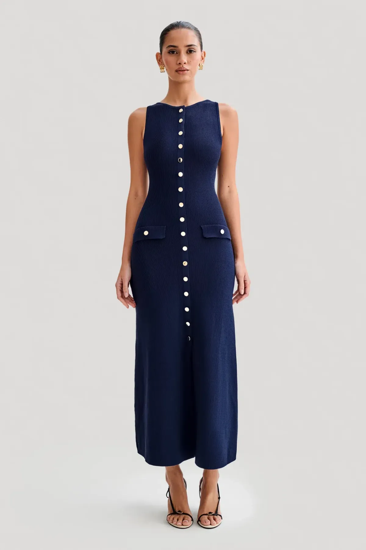 Meshki Sawyer Sleeveless Buttoned Maxi Dress Navy Size 10 for rent on The Volte - main image