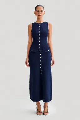 Meshki Sawyer Sleeveless Buttoned Maxi Dress Navy Size 10 for rent on The Volte - image 1
