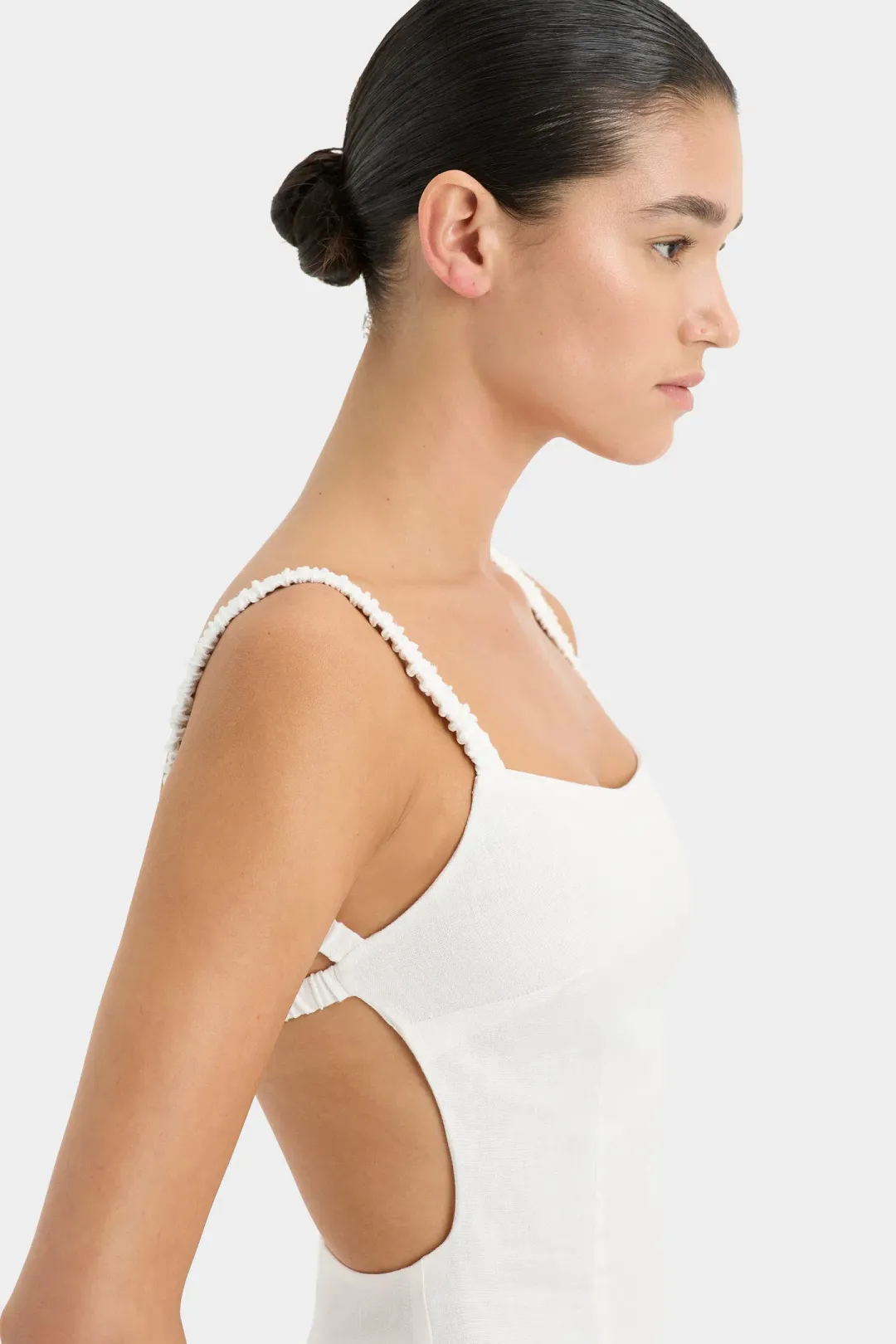 Sir the Label Primrose Ruched Midi Dress Ivory White Size 1 / AU 8 for rent on The Volte - main image