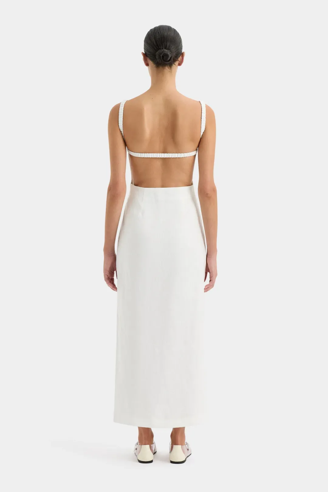 Sir the Label Primrose Ruched Midi Dress Ivory White Size 1 / AU 8 for rent on The Volte - main image