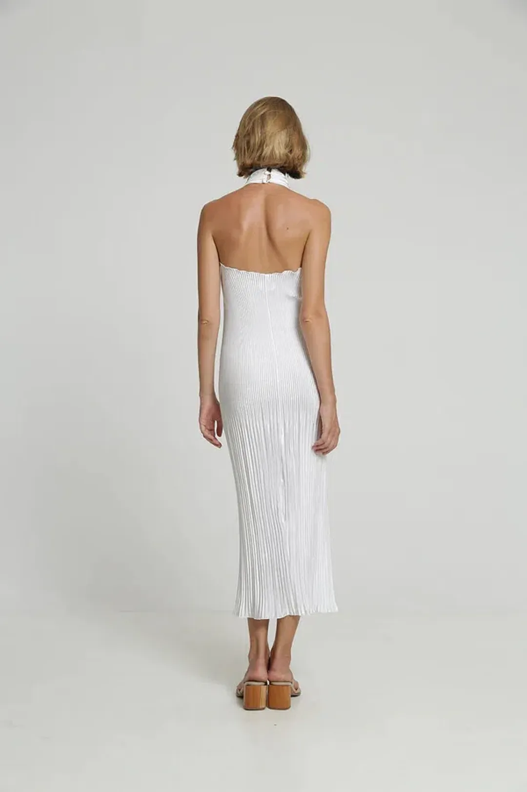 L'Idee Soirée Pleated Halter Gown White Size 6 for rent on The Volte - main image