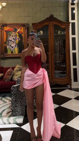 Khirzad Femme Femme Fatale Corset Royal Red and Mestisa Mini Skirt Candy Pink Set Size S / AU 8 for rent on The Volte - image 1