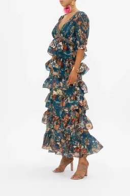 Camilla She Who Wears the Crown Puff Sleeve Tiered Long Dress Floral Size S (AU 10) for rent on The Volte - image 2