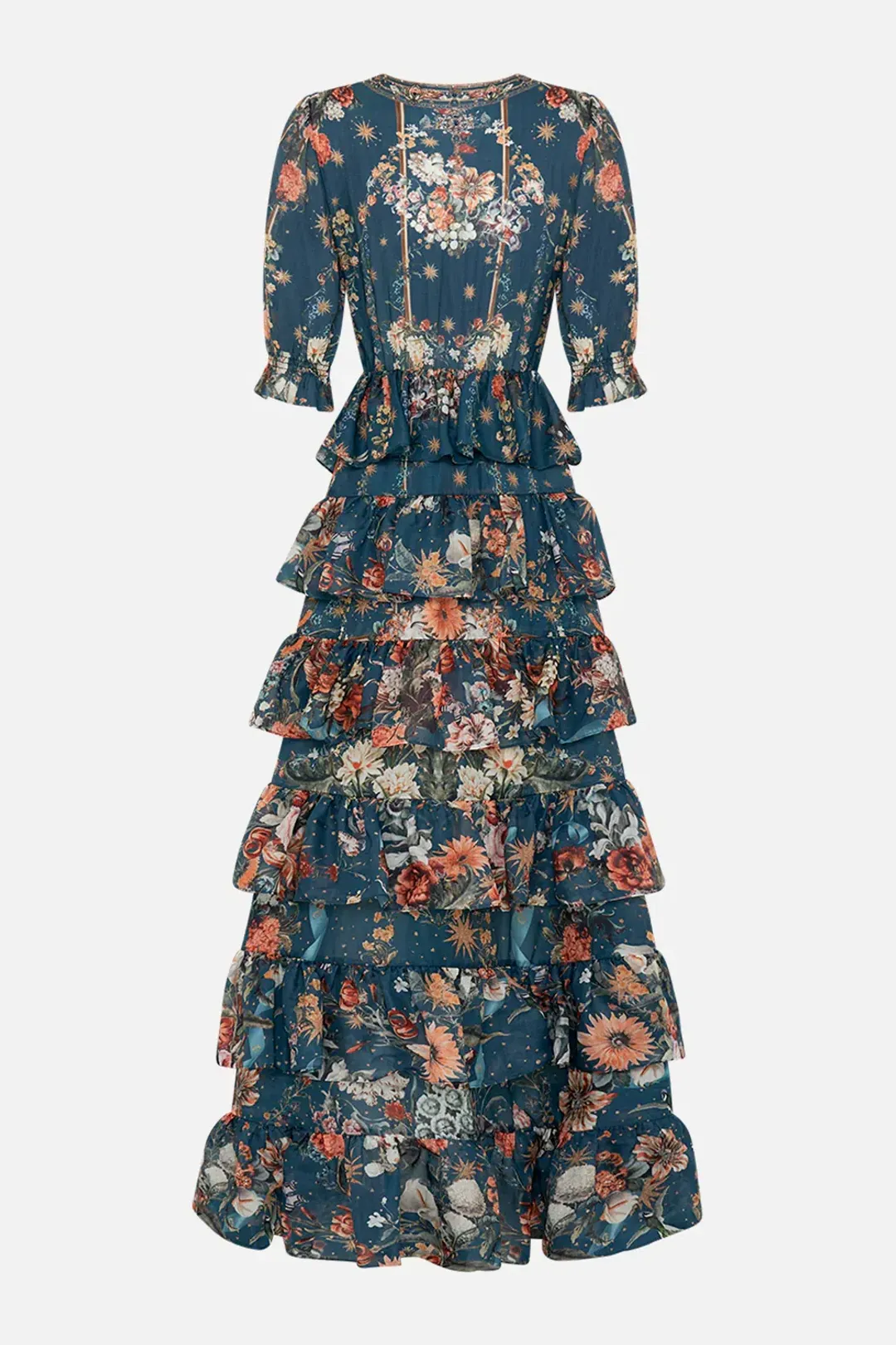 Camilla She Who Wears the Crown Puff Sleeve Tiered Long Dress Floral Size S (AU 10) for rent on The Volte - main image