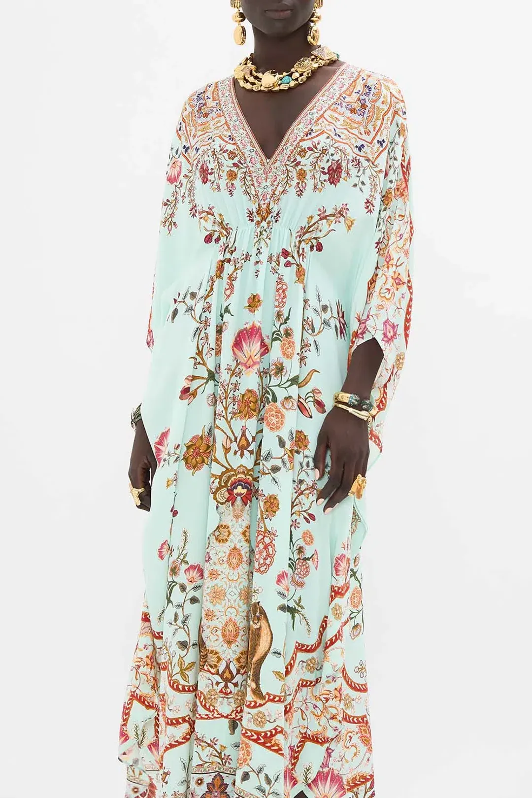 Camilla Weaving Worlds Gathered Waist Kaftan Floral One Size for rent on The Volte - main image