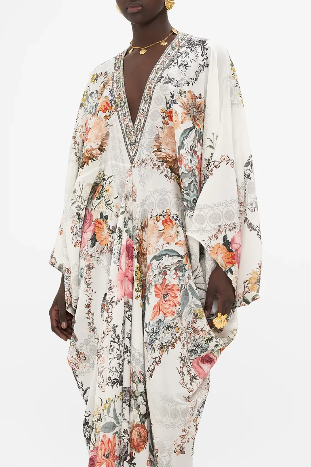 Camilla De Haar Memoirs T-Shape Long Kaftan Floral One Size for rent on The Volte - main image