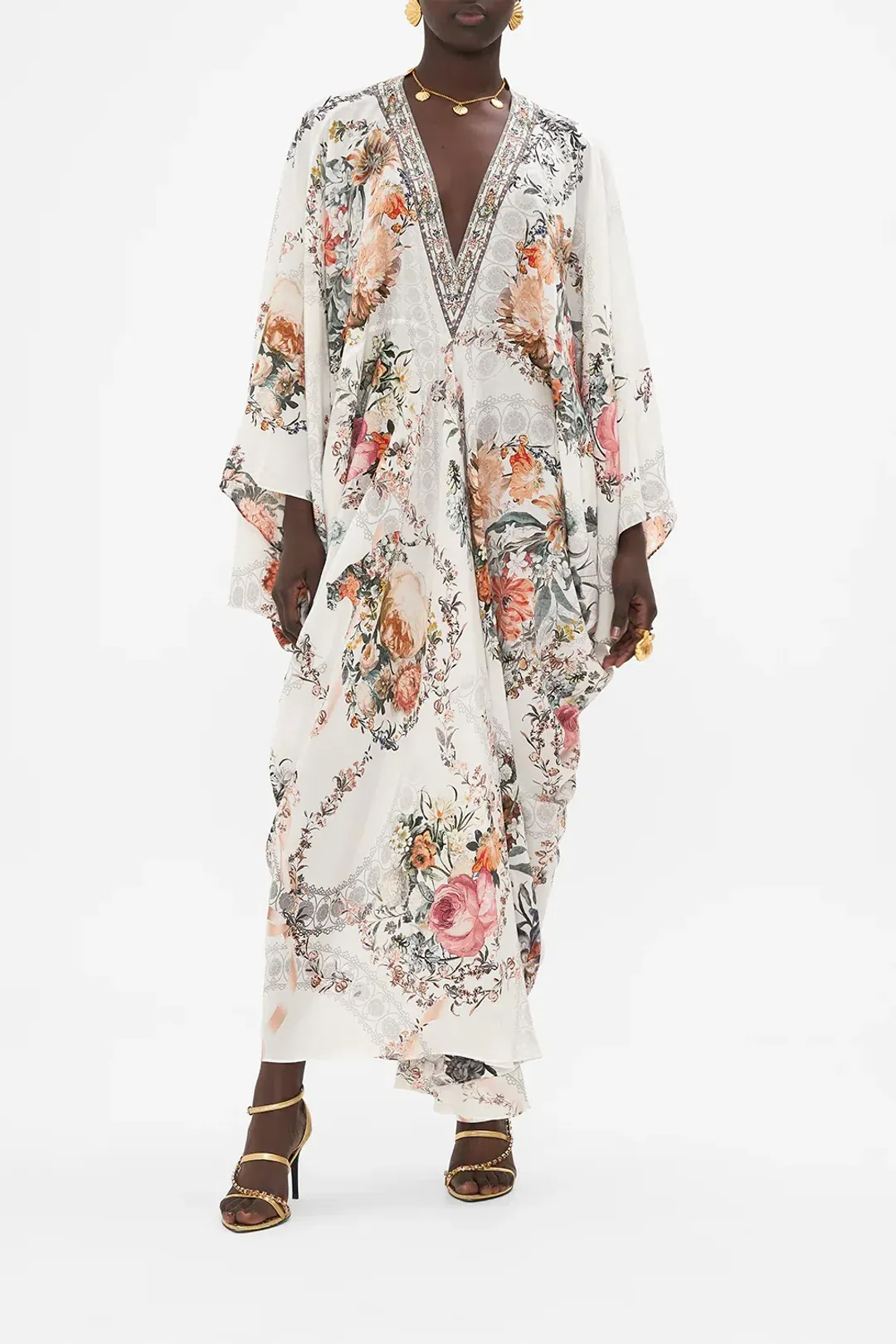 Camilla De Haar Memoirs T-Shape Long Kaftan Floral One Size for rent on The Volte - main image