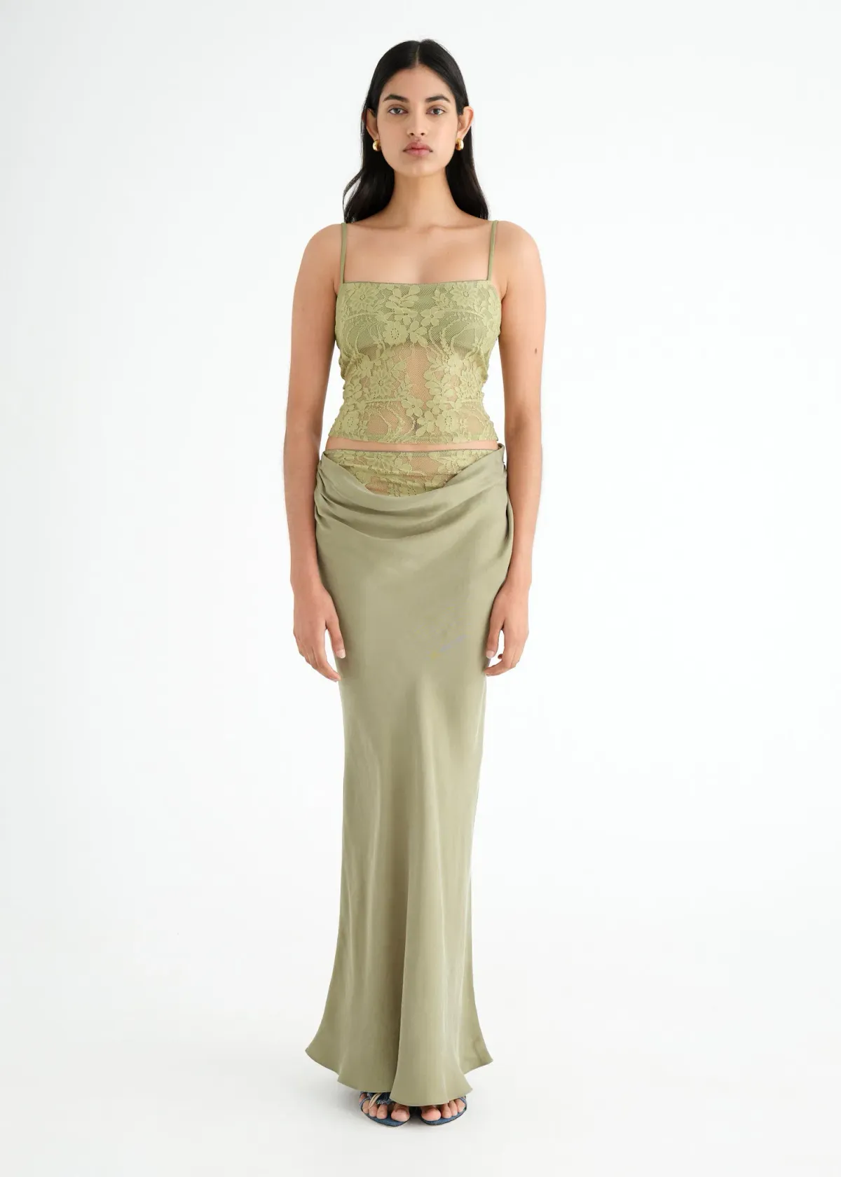 Benni Miko Cami Top and Skirt Set Pear Green Size 8 for rent on The Volte - main image