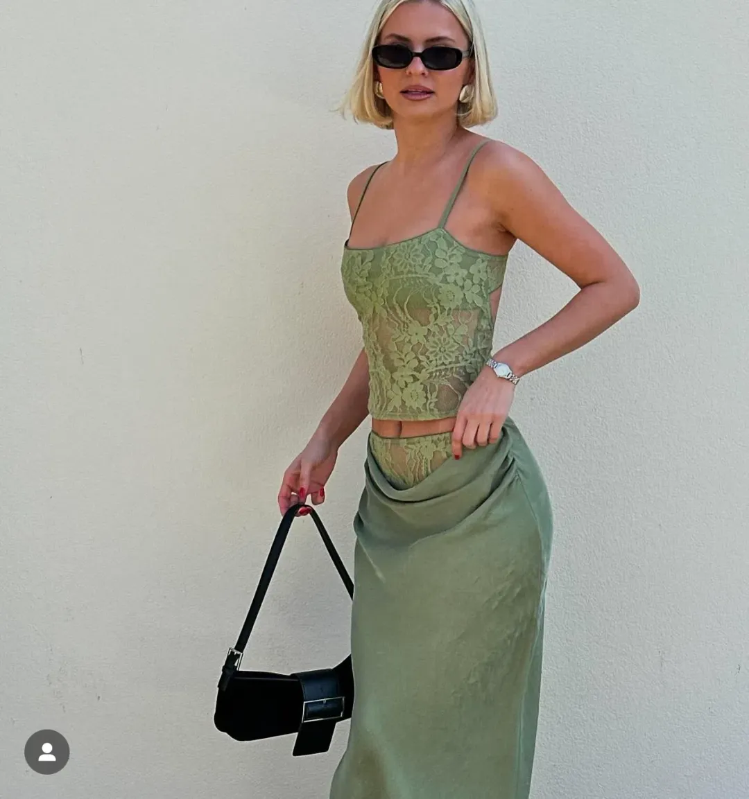 Benni Miko Cami Top and Skirt Set Pear Green Size 8 for rent on The Volte - main image