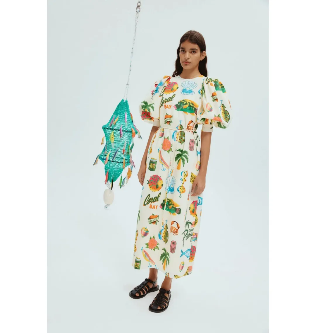 Alemais Samaki Puff Sleeve Midi Dress in Multi Size AU 14 for rent on The Volte - main image