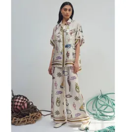 Alemais Ships Ahoy Silk Shirt Size AU 12 and Pants Size AU 14 Set Print  for rent on The Volte - image 1