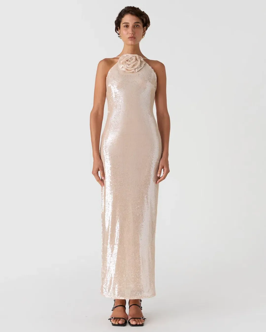 MISHA Allegra Sequin Maxi Dress Champagne Size 8 for rent on The Volte - main image