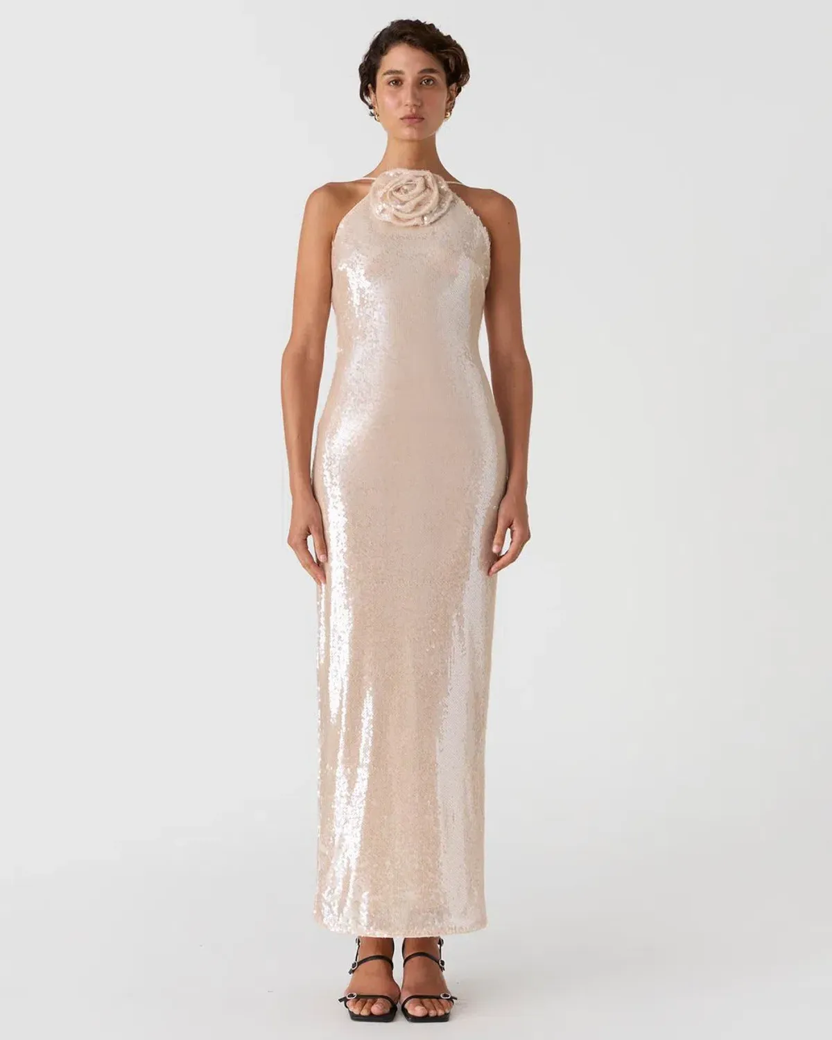 MISHA Allegra Sequin Maxi Dress Champagne Size 8 for rent on The Volte - main image