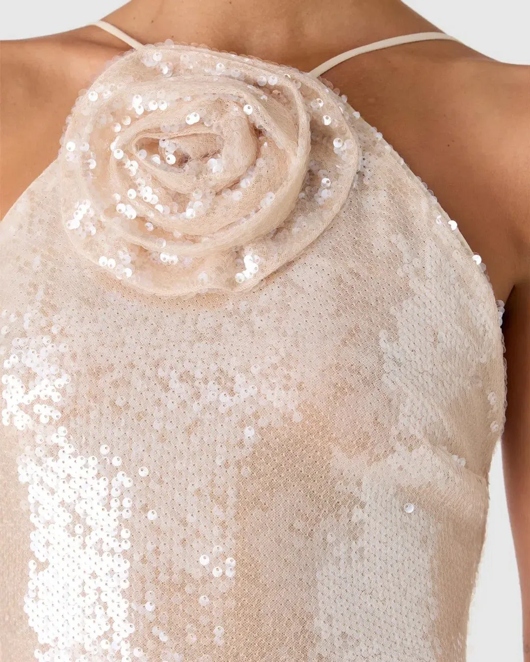 MISHA Allegra Sequin Maxi Dress Champagne Size 8 for rent on The Volte - main image