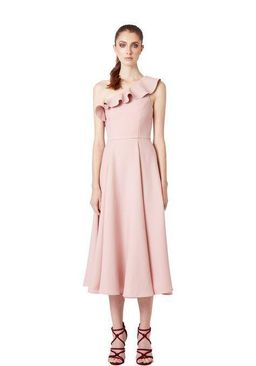 By Johnny One Shoulder Ruffle Midi Dress Pink Size 14 for rent on The Volte - image 1