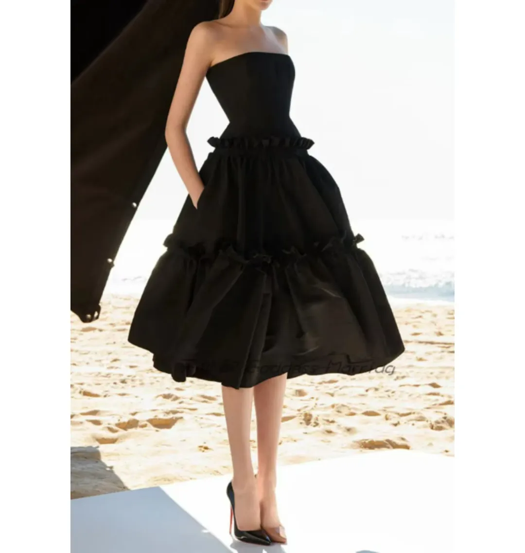 Alex Perry Strapless Ruffles Gown Black Size AU 4 for rent on The Volte - main image
