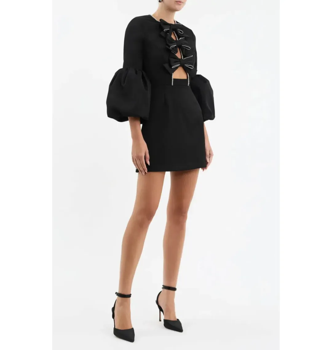 Rebecca Vallance Augustine Bow Mini Dress Black Size AU 14  for rent on The Volte - main image