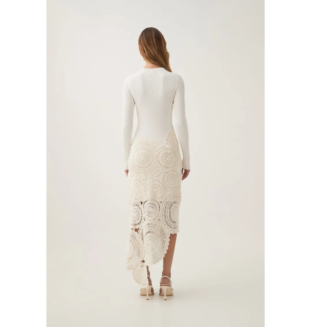 Aje Mosaic Crochet Midi Dress Ivory Size Small / AU 8 for rent on The Volte - main image