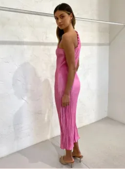 L'idee Soiree One Shoulder Midi Dress in Hot Pink Size 10 for rent on The Volte - image 3