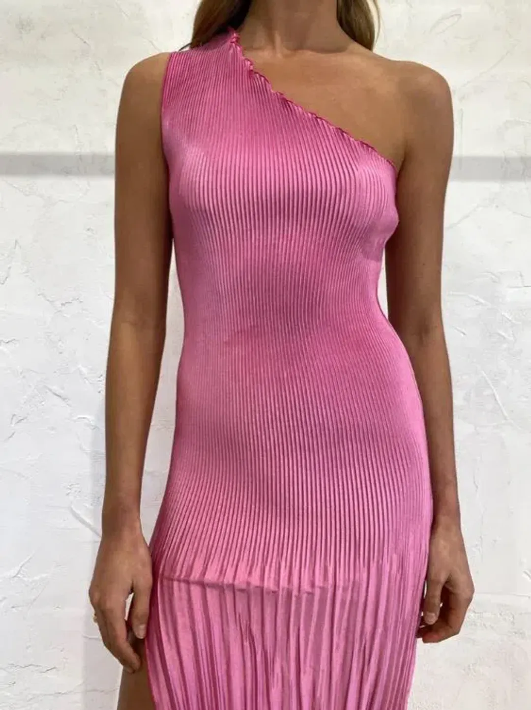 L'idee Soiree One Shoulder Midi Dress in Hot Pink Size 10 for rent on The Volte - main image