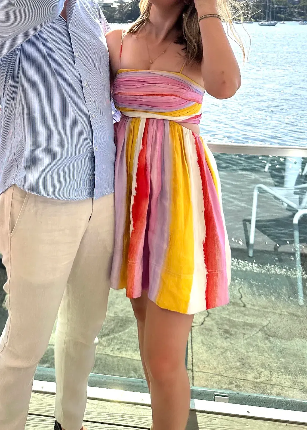 Aje Liza Baby Doll Cutout Mini Dress Aurora Stripe Size 6 for rent on The Volte - main image