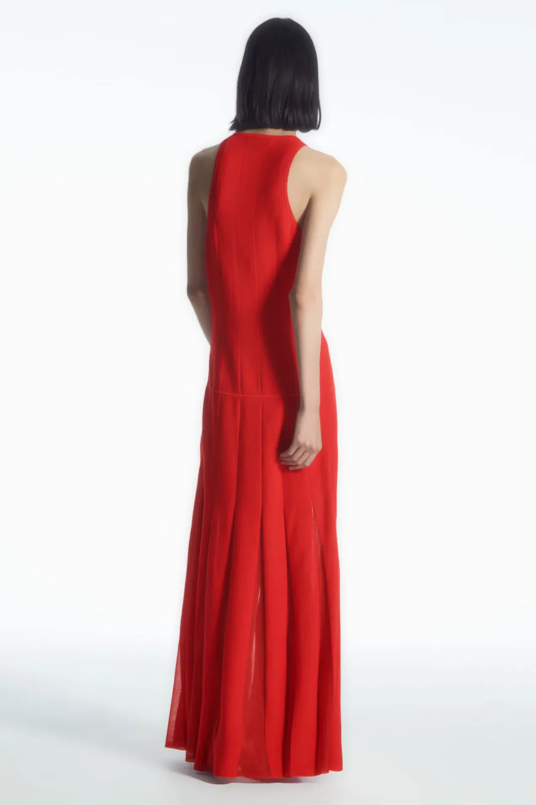 COS Pleated Racer Neck Maxi Dress Red Size 8 for rent on The Volte - main image