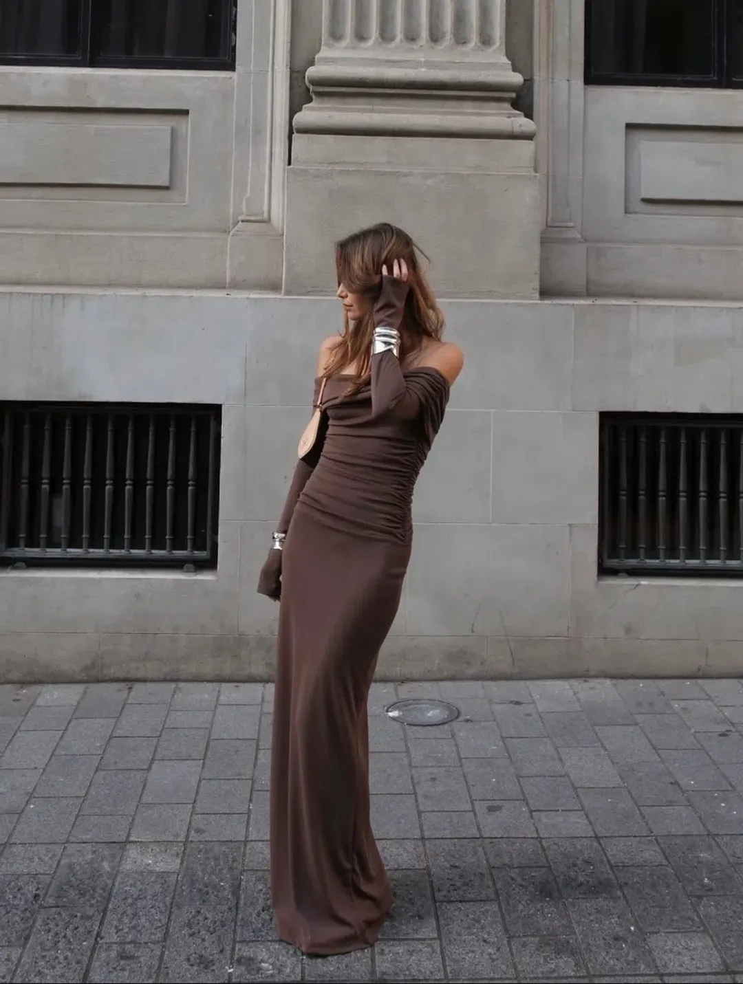 Benni Lorena Maxi Dress Ash Brown Size 8 for rent on The Volte - main image