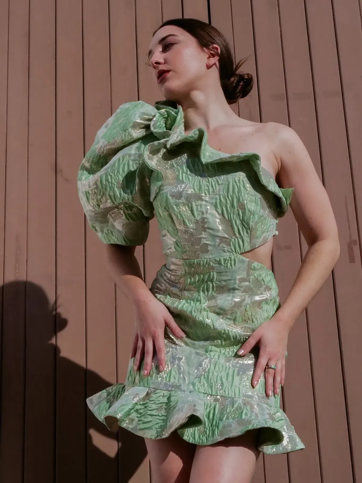 Alemais Mira One Shoulder Mini Dress Green Size 8 for rent on The Volte - main image