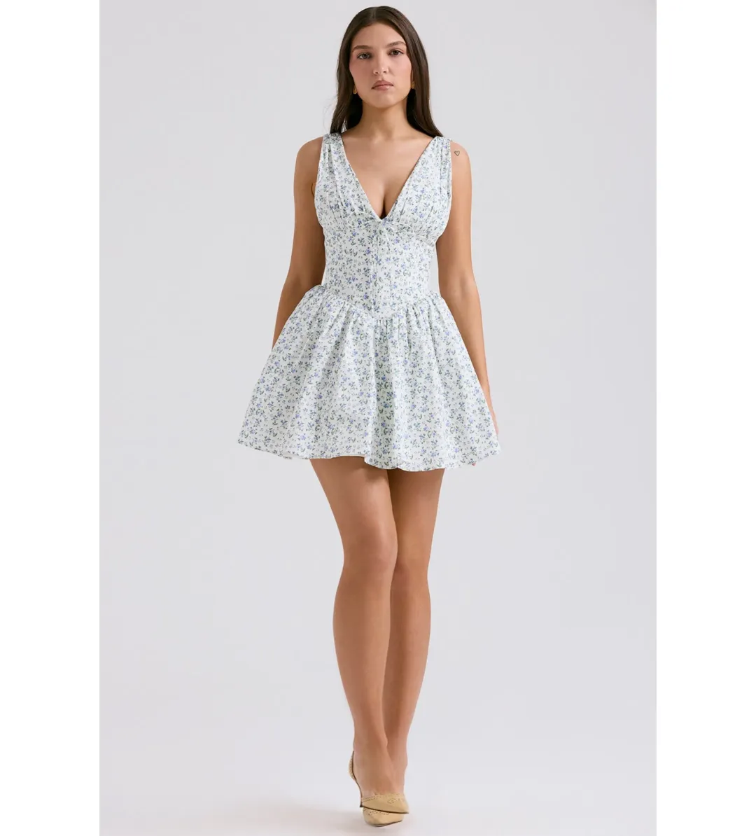 House of CB Fabrizia Corset Mini Dress White Bluebell Print Size XS/Au 6 for rent on The Volte - main image