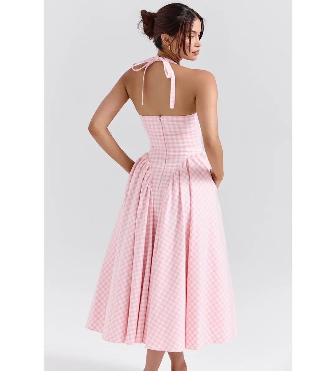 House of CB Marilyn  Gingham Halter Midi Dress Strawberry Shortcake Size XL/Au 14 for rent on The Volte - main image