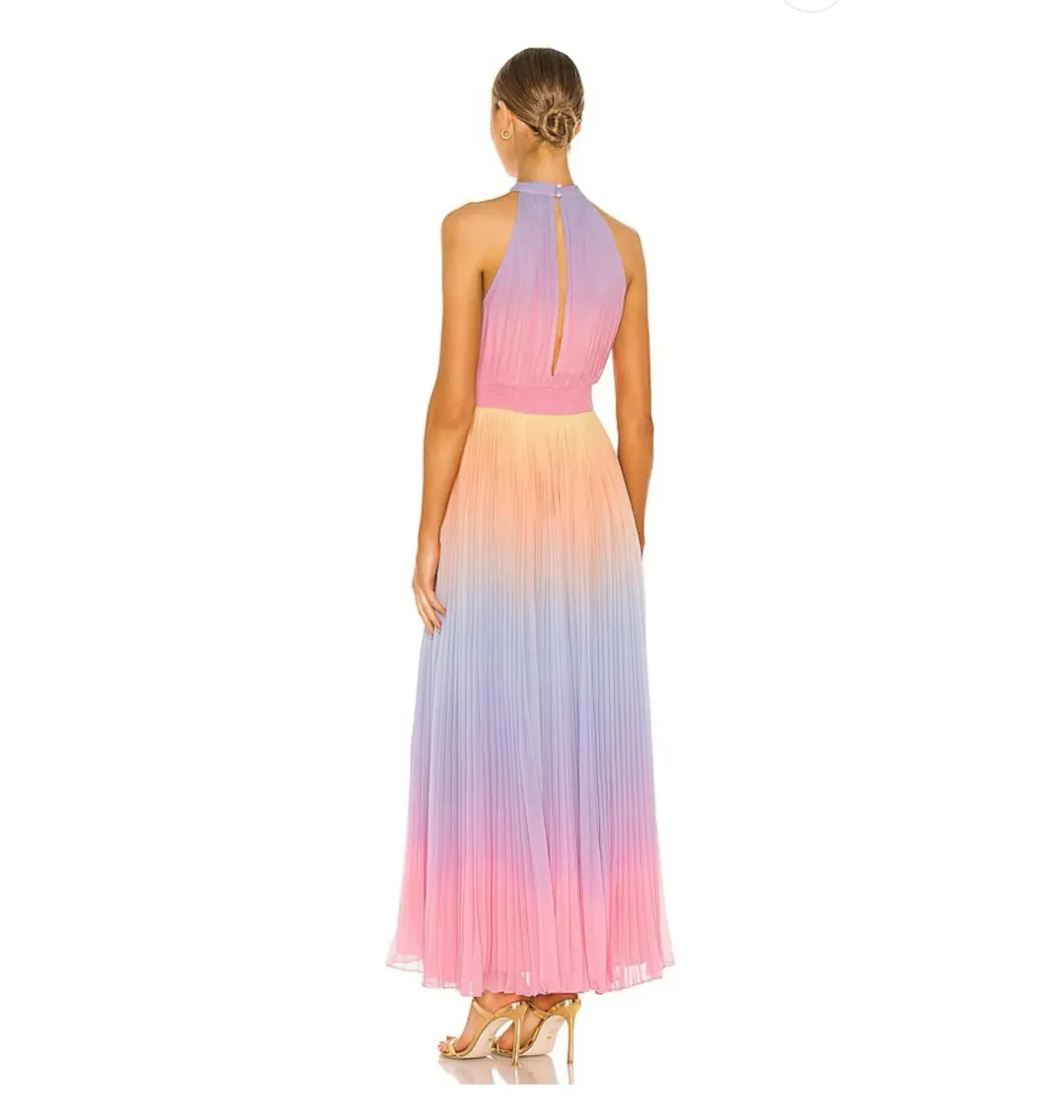 Rococo Sand Emi Halter Neck Maxi Dress in Multi Size AU 10 for rent on The Volte - main image