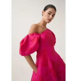 Aje Arista Tulip Sleeve Midi Dress Florescent Rose Pink Size AU 12 for rent on The Volte - image 2