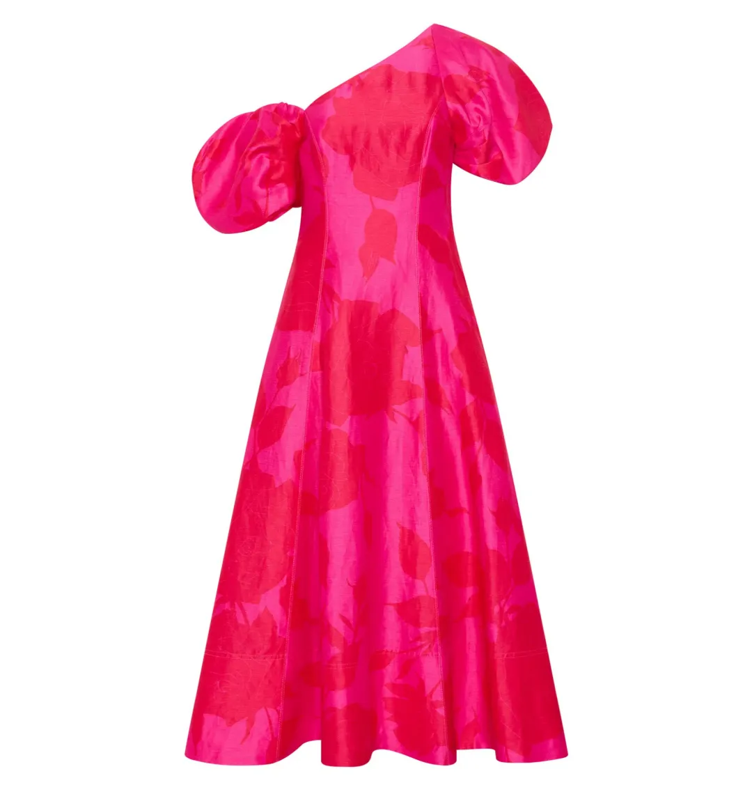 Aje Arista Tulip Sleeve Midi Dress Florescent Rose Pink Size AU 12 for rent on The Volte - main image