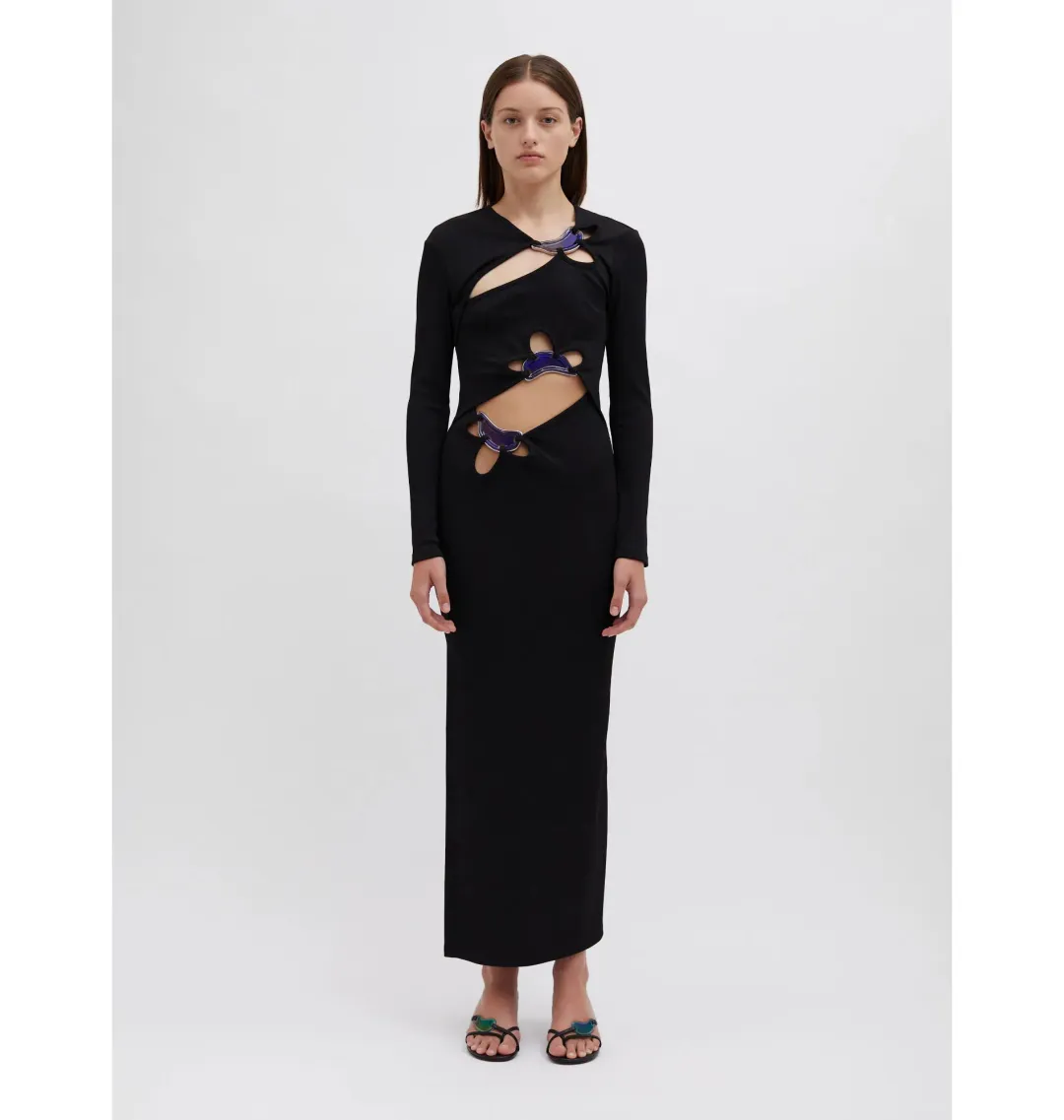 Christopher Esber Looped Moonstone Long Sleeve Dress Black Size AU 10 for rent on The Volte - main image