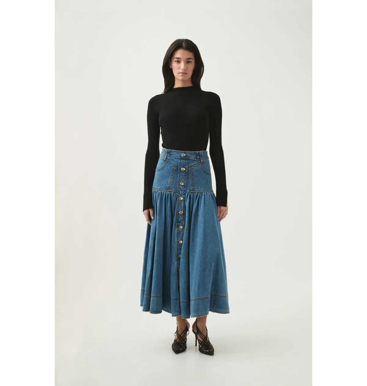 Aje Belmond Denim Midi Skirt 90's Wash Size AU 4 for rent on The Volte - main image