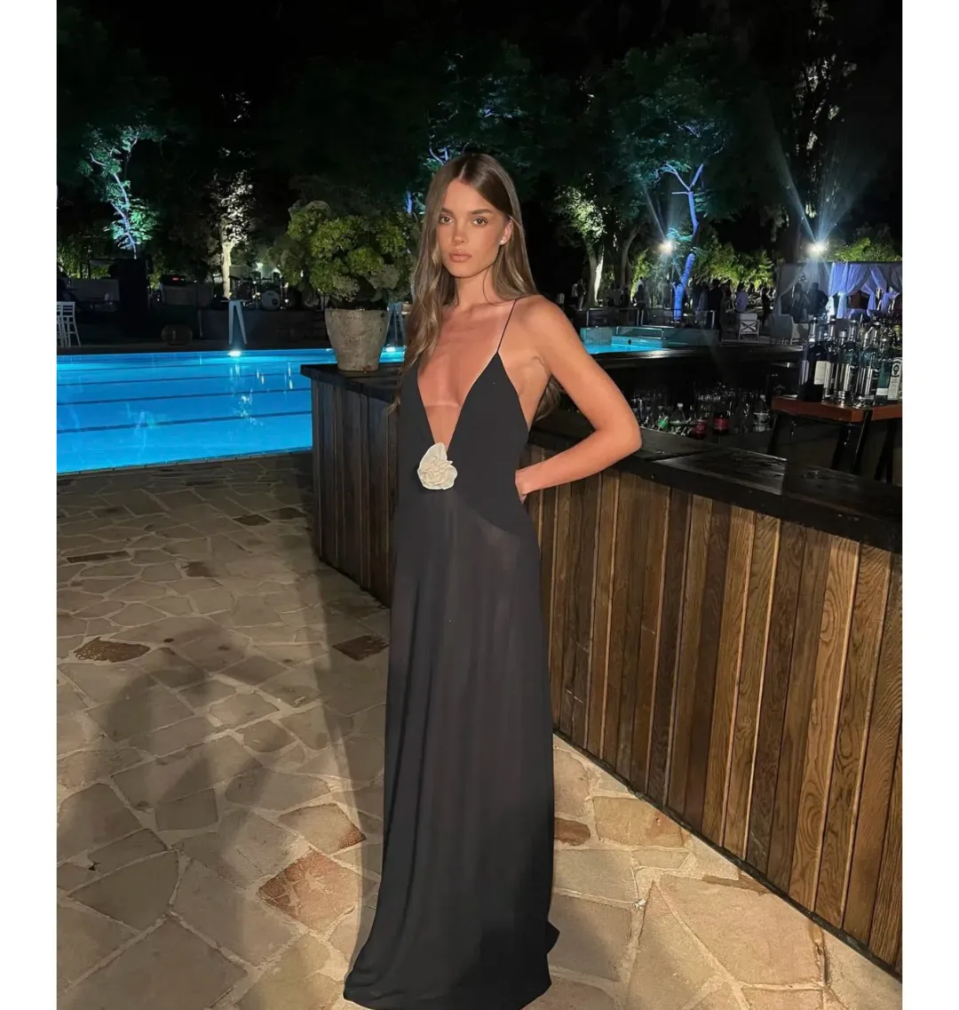 Helsa Sheer Deep V Maxi Dress Black Size S / AU 8 for rent on The Volte - main image