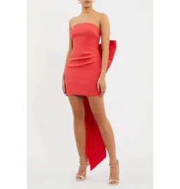 Rebecca Vallance Bon Ami Strapless Bow Mini Dress in Coral/Pink Size AU 10  for rent on The Volte - image 1