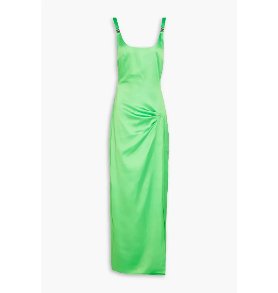 Rotate By Birger Christensen Satin Maxi Dress Neon Green Size AU 8 for rent on The Volte - main image