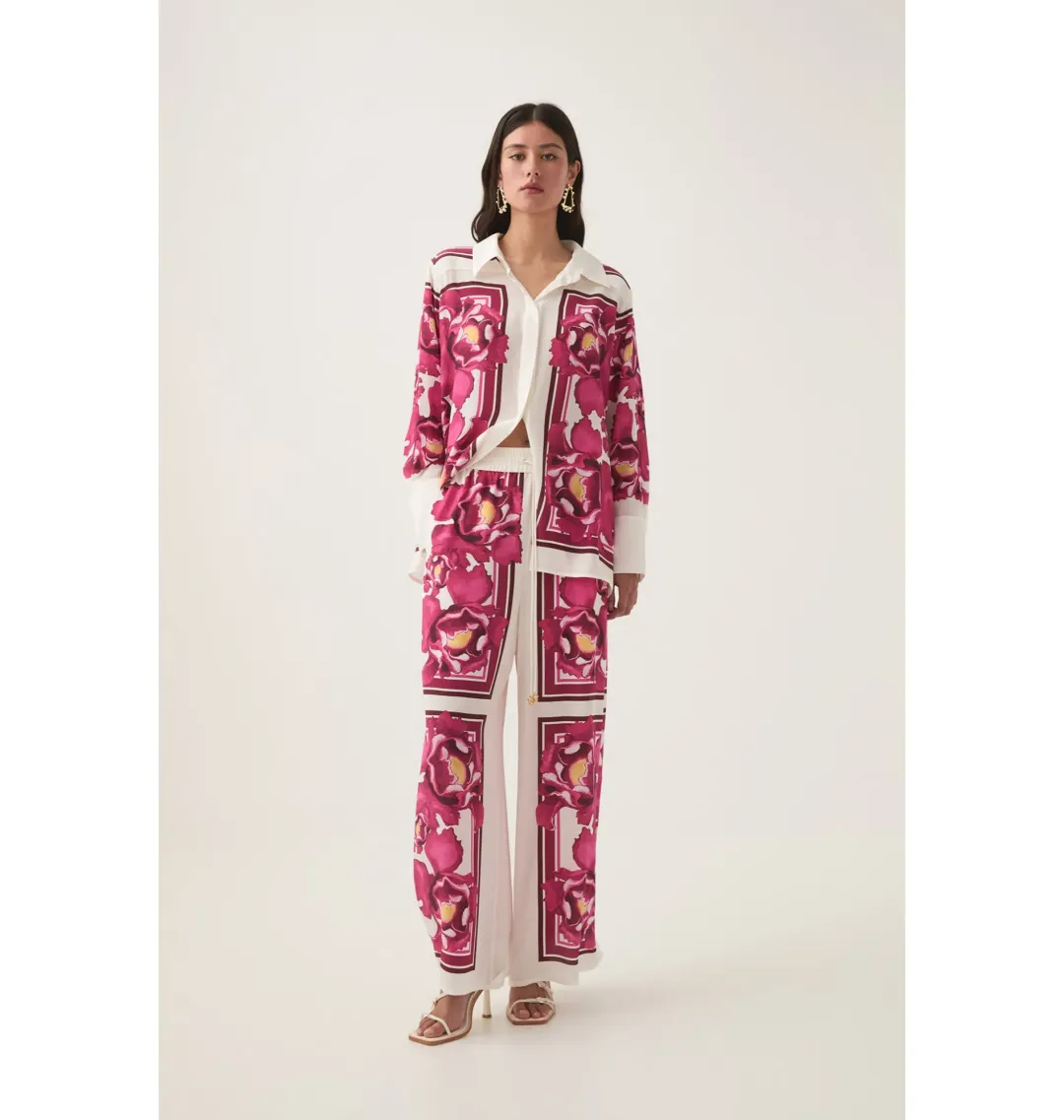 Aje Atomic Silk Shirt and Relaxed Pants Set Boldly Blooming Size AU 10 for rent on The Volte - main image