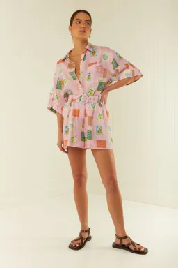 Palm Noosa Mirage Shirt & Rummy Short Set Pink Emblem Size 10 for rent on The Volte - image 1
