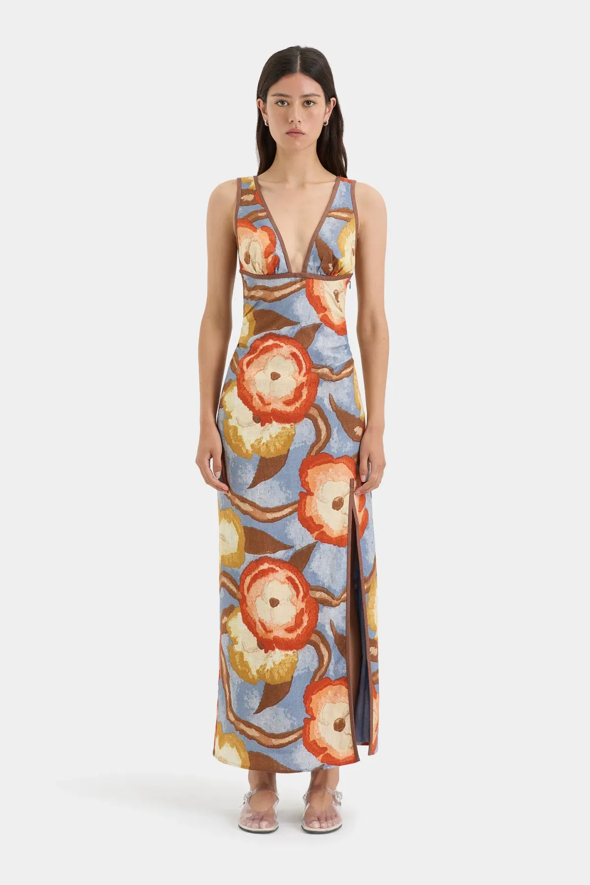 Sir the Label Avery V Neck Midi Dress Camellia Print Size 1 (AU 8) for rent on The Volte - main image