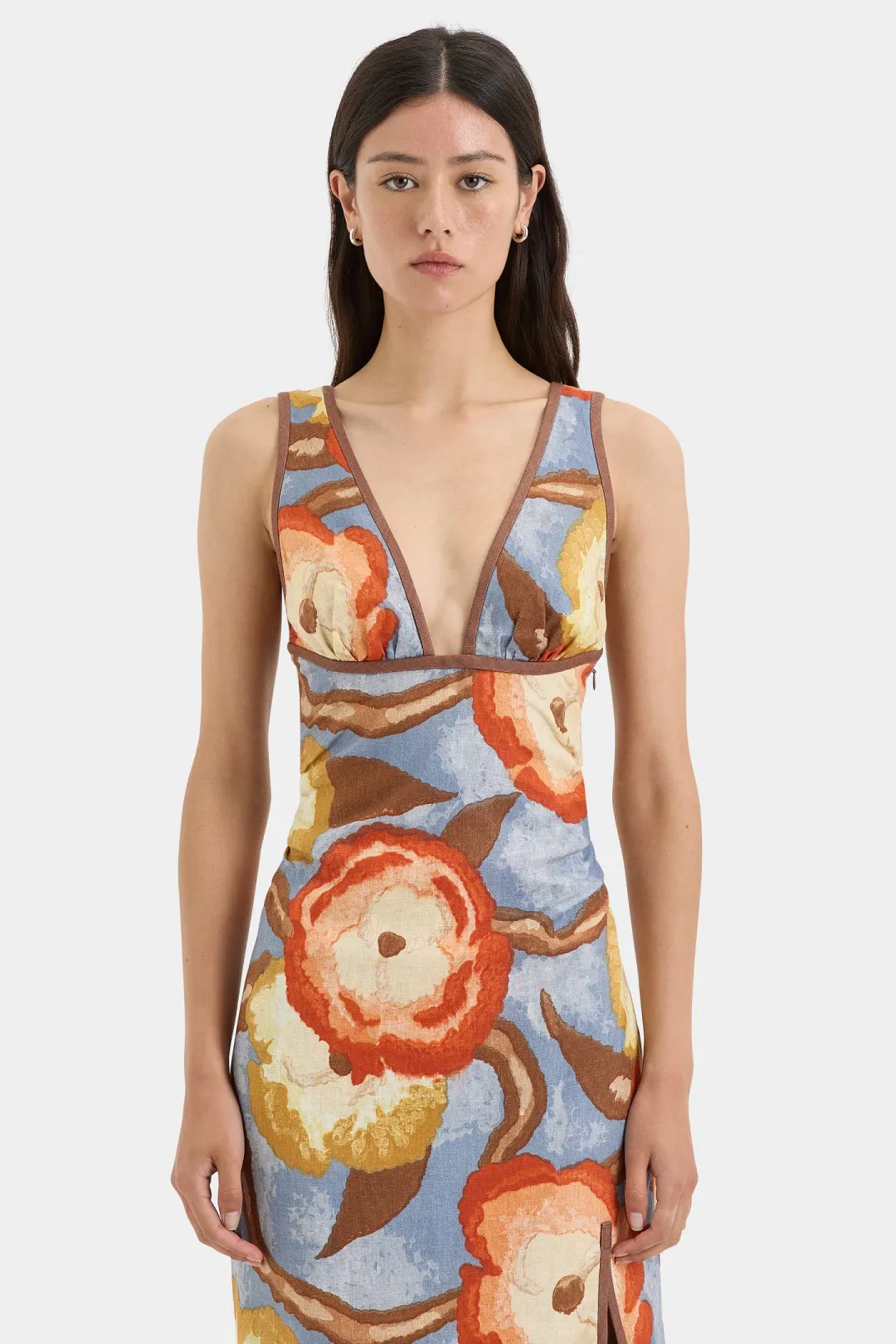 Sir the Label Avery V Neck Midi Dress Camellia Floral Print Size 3 (AU 12) for rent on The Volte - main image