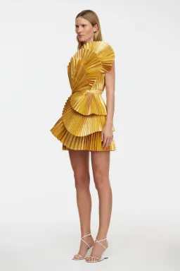 Acler Abbotsford Mini Dress Honey Gold Metalic Size 6 for rent on The Volte - image 2
