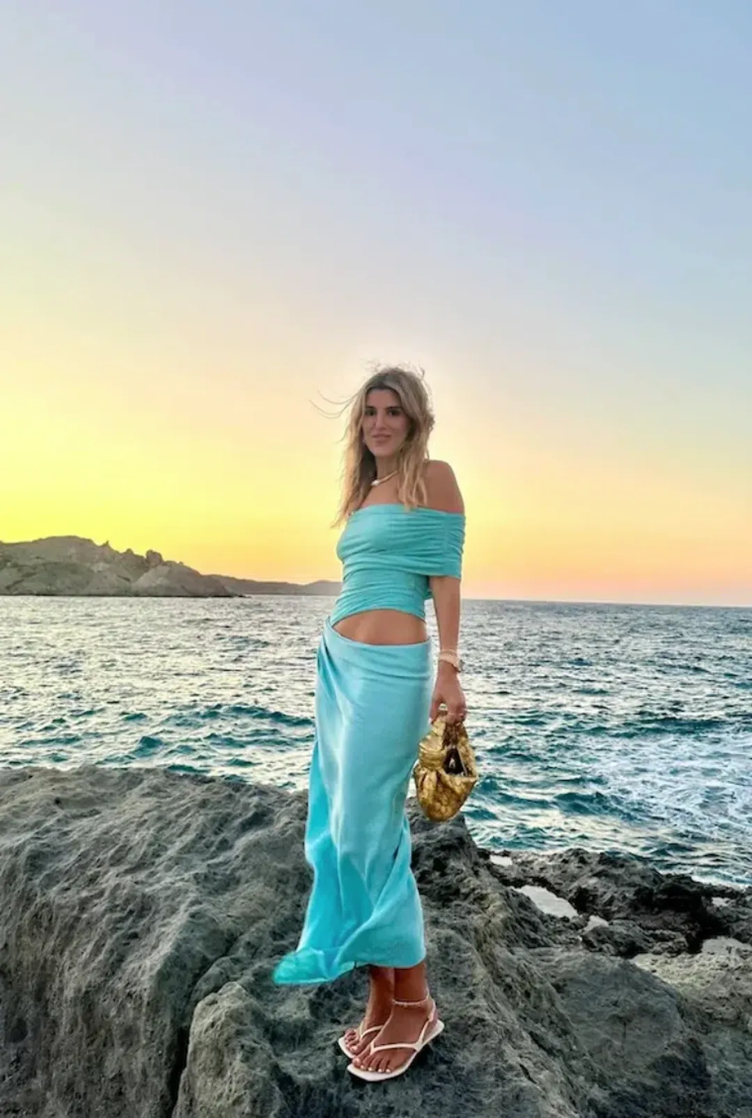Benni Nico Maxi Off Shoulder Maxi Dress Aquamarine Size S / AU 8 for rent on The Volte - main image