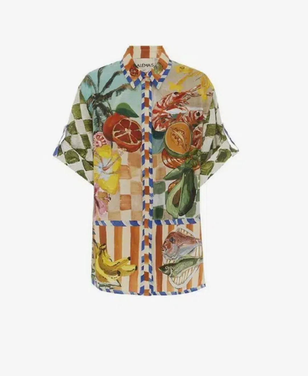 Alemais Theo Shirt and Column Skirt Ivory Print Size AU 16 for rent on The Volte - main image