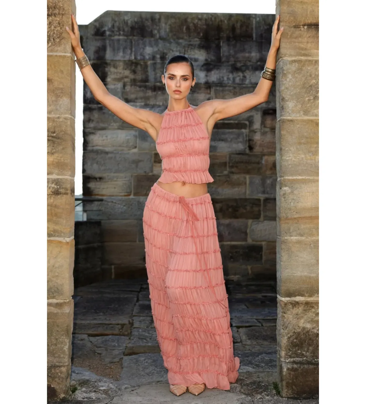 Arcina Ori Juliette Halter and Skirt Set in Peach Size S/Au 6  for rent on The Volte - main image