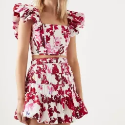 Aje Margot Bubble Frill Top and La Vie Bubble Mini Skirt Set Roses Of Provence Print Size 14 for rent on The Volte - image 4