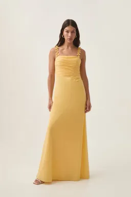 Aje Soulful Pom Pom Midi Dress Soft Yellow Size 14 for rent on The Volte - image 1